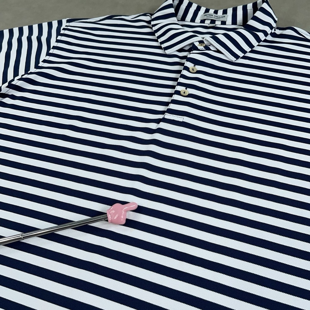Peter Millar Summer Comfort Polo Mens 2XL Striped Blue Golf Performance Stretch - Picture 10 of 12